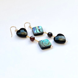 天然石ピアス　オニキス×アバロンシェル×ルビー　14kgf　pierced earrings 3枚目の画像