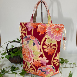 着物リメイク＊手作りおしゃれ日傘とお揃い巾着トート＊木綿 絞り花柄 着物リメイク＊手作りおしゃれ日傘とお揃い巾着トート＊木綿 絞り花柄