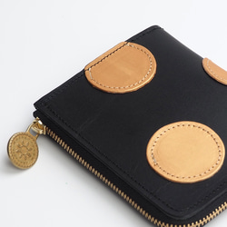 Ｌ字ファスナー 財布（水玉 ゴールド / ブラック）本革 コンパクト 3枚目の画像