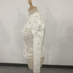 即納！ウエディングドレス ボレロ ハイネック 3D立体レース刺繍 花嫁/拳式 4枚目の画像