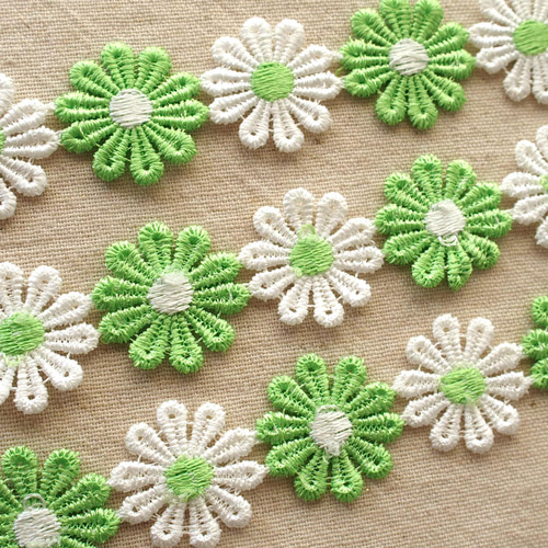 1m デイジー テープ ケミカルレース お花 ライム☆レースモチーフ  