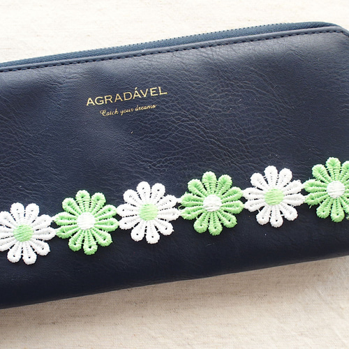 1m デイジー テープ ケミカルレース お花 ライム☆レースモチーフ