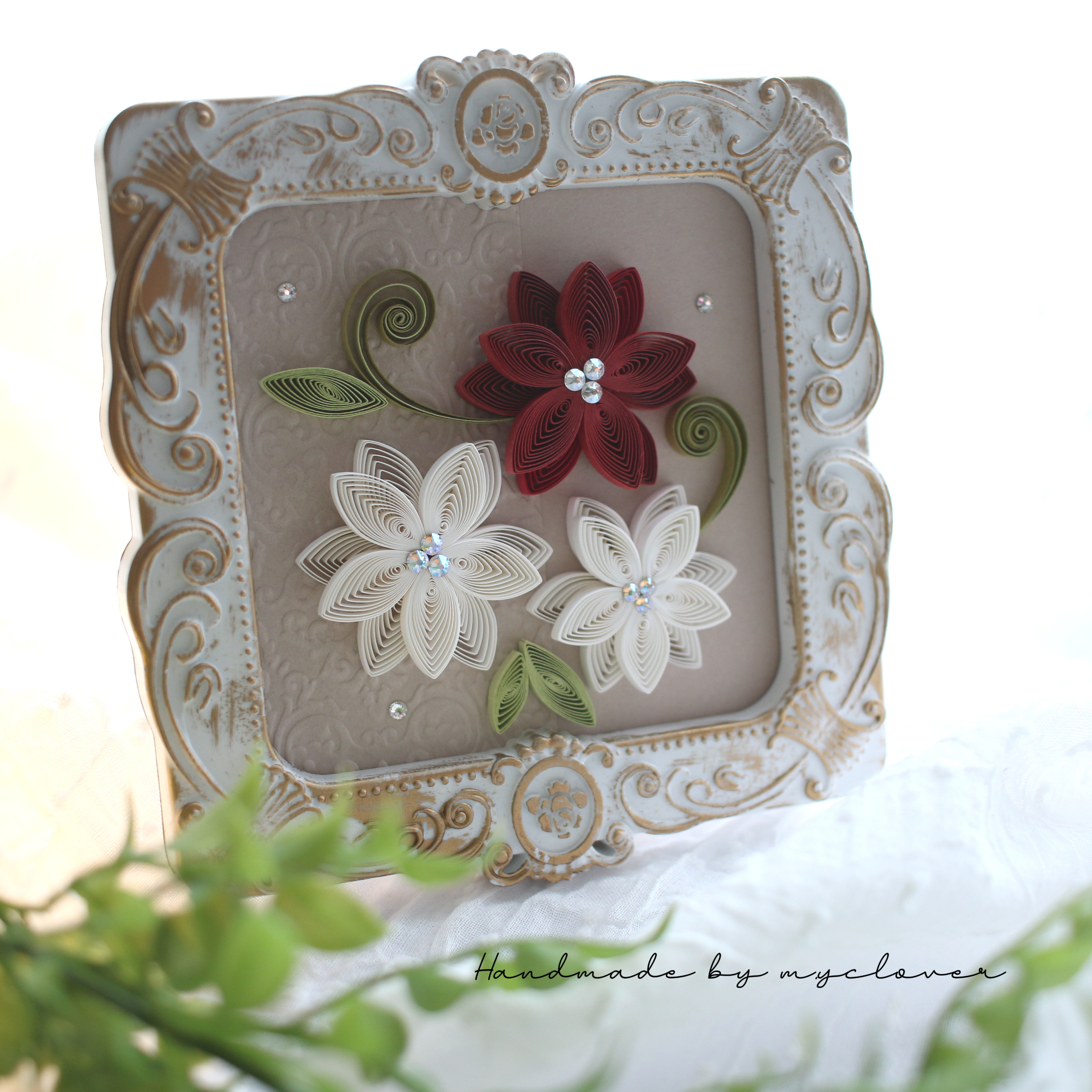 ペーパークイリングフレーム ポインセチア その他アート m.y-clover