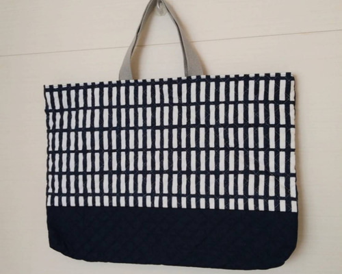 ◇31×45 デニム調格子柄 北欧風 *.+ﾟレッスンバック*.+ﾟおけいこ