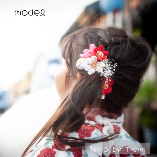 七五三向けリボンとつまみ細工の髪飾り/受注制作【4点セット】ピンク