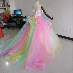 即納！レインボースカート カラードレス ベアトップ 上質オーガンジー 3Dバラの花 結婚式 演奏 6枚目の画像