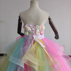 即納！レインボースカート カラードレス ベアトップ 上質オーガンジー 3Dバラの花 結婚式 演奏 3枚目の画像