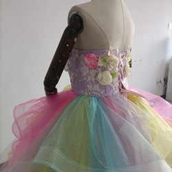 即納！レインボースカート カラードレス ベアトップ 上質オーガンジー 3Dバラの花 結婚式 演奏 7枚目の画像