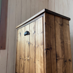 50リットル木製多分別ゴミ箱　無垢材家具　シェル取手 7枚目の画像