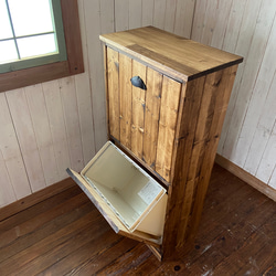 50リットル木製多分別ゴミ箱　無垢材家具　シェル取手 3枚目の画像