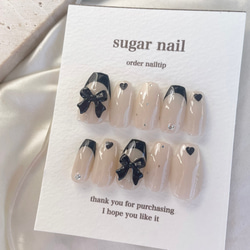 ネイルチップ フレンチネイル 韓国 シンプル リボン ハート キラキラ