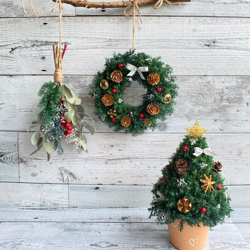 クリスマスツリー プリザーブドフラワーアレンジメント ☆クリスマスツリーのボックスアレンジ プリザーブドフラワー | ayakai