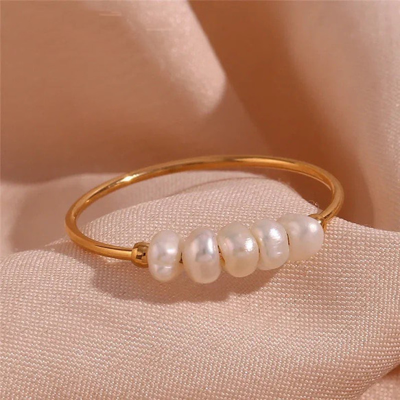 金アレ対応 316L freshwater pearls ring (0214) 1枚目の画像
