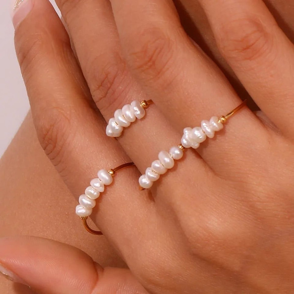 金アレ対応 316L freshwater pearls ring (0214) 3枚目の画像