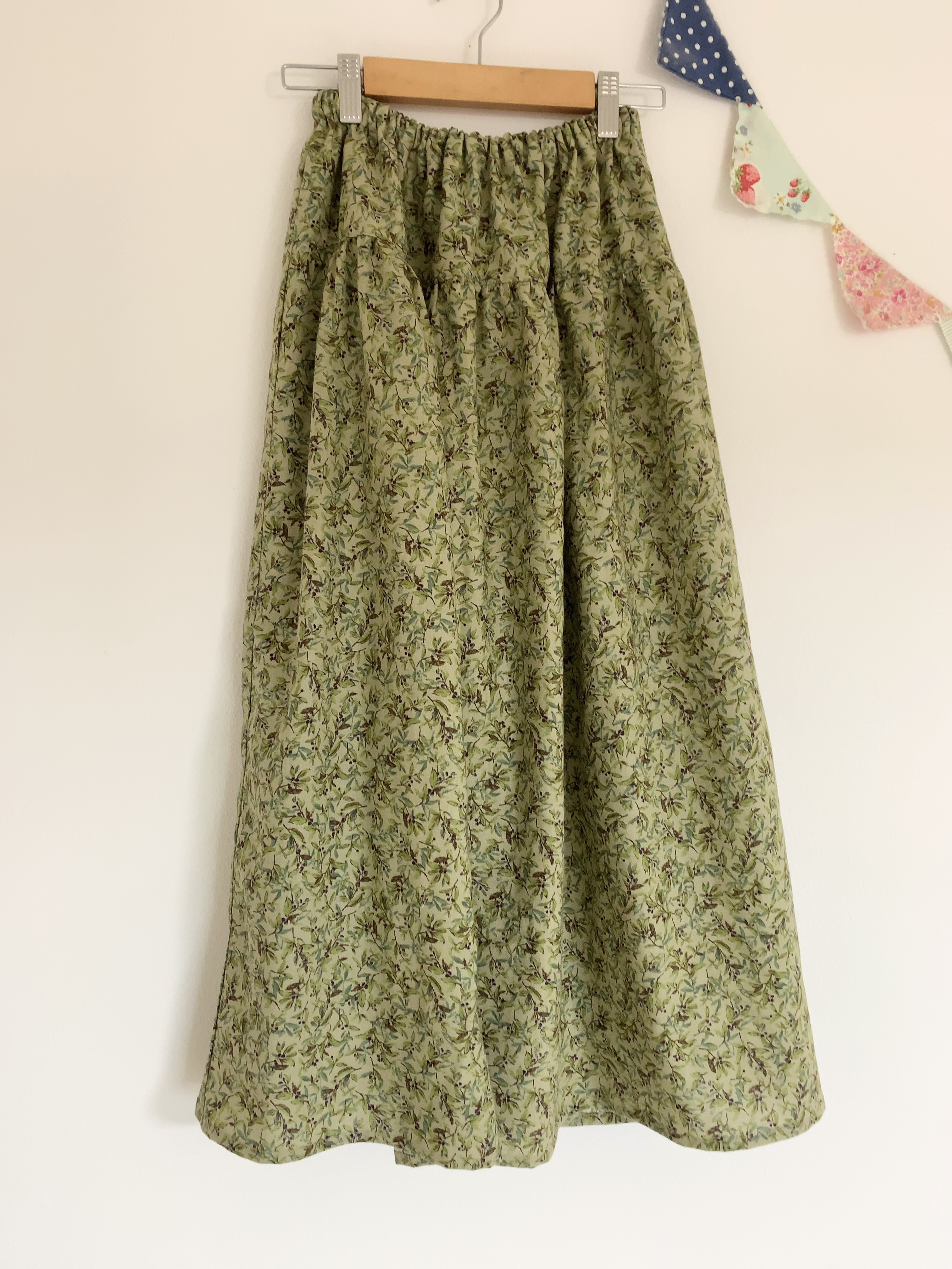 ＊olive柄♪綿麻マキシティアードスカート(green)＊