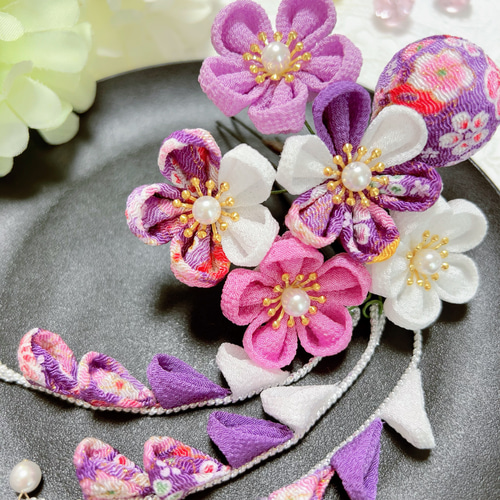 七五三　髪飾り　紫 紫】七五三髪飾り•パッチン留め＊つまみ細工 | 四季saiku＊和