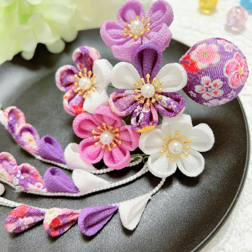 七五三 ヘア飾り 七五三髪飾り(紫×白) 成人式 前撮りに 3歳 7歳 753