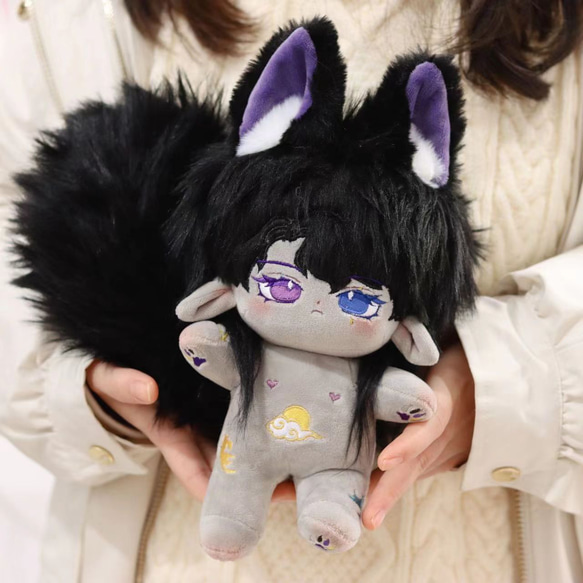 無属性 ぬいぐるみ 20cm 着せ替えぬいぐるみ 獣耳付け男の子 黒髪バイカラー目着せ替え人形 綿人形 コットンドール 2枚目の画像