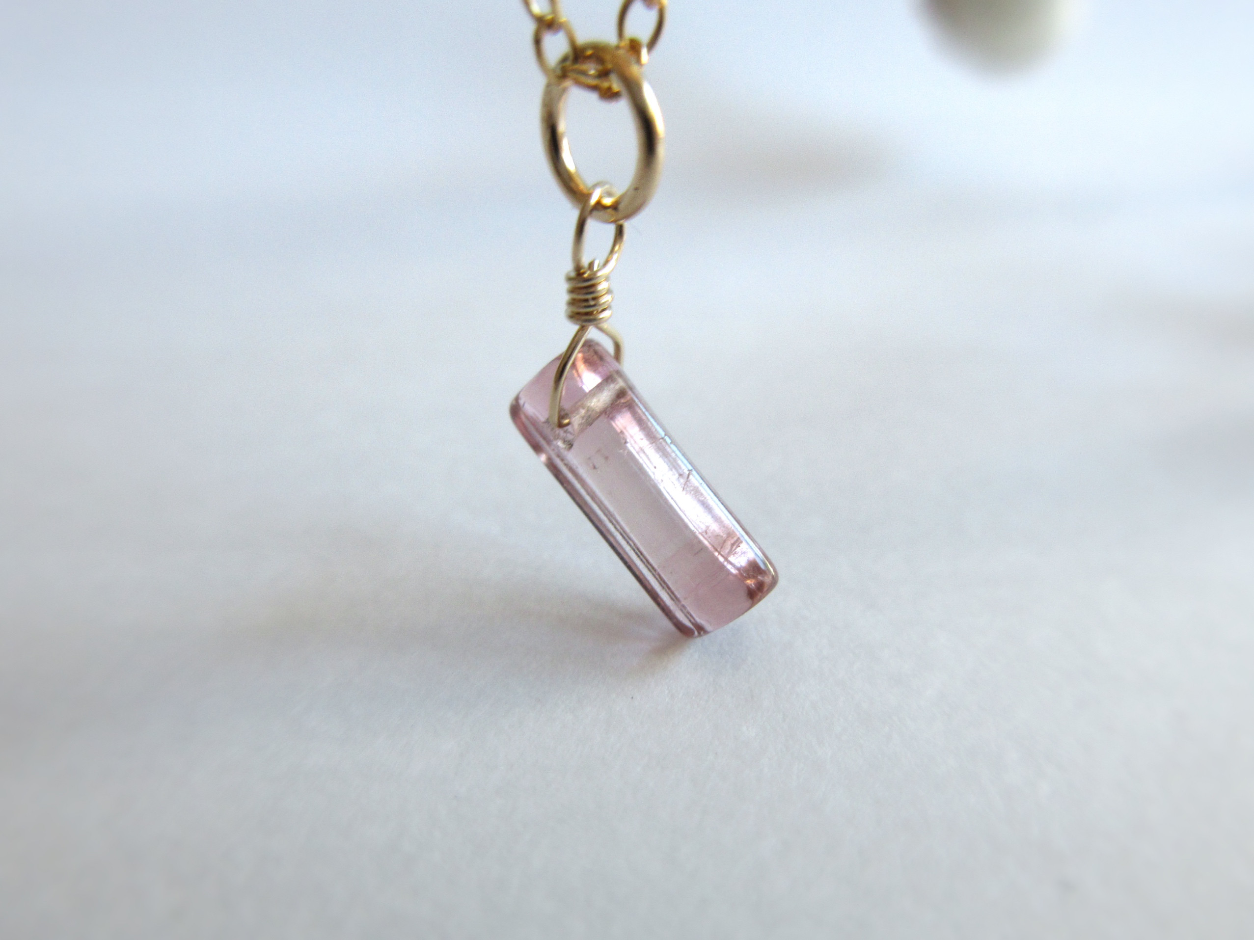 【10月の誕生石】8×3.3mm「ピンクトルマリン」14kgfネックレス