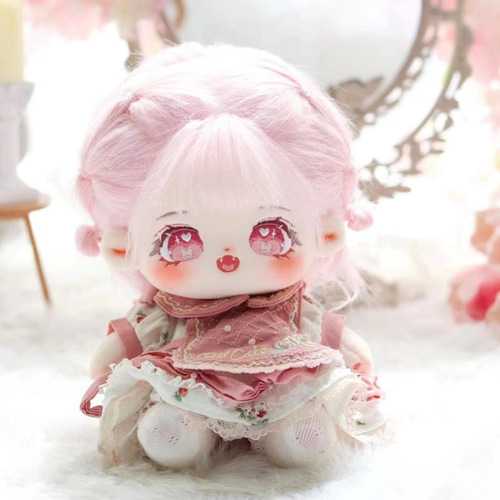 ハンドメイド着せ替え人形　ピンクヘアさん 20cm 着せ替えぬいぐるみ 無属性 着せ替え人形 ピンクの髪