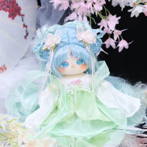 20cm 着せ替えぬいぐるみ 無属性 ロングヘア 青い髪青い目女の子