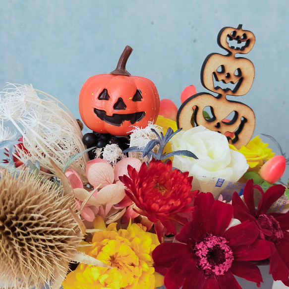 《Halloween直前sale！10/末まで》ブリキポットのハロウィンアレンジ 3枚目の画像