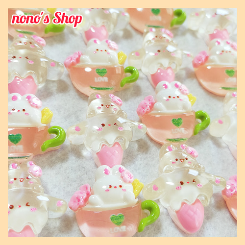 No.101 ハンドメイドパーツ デコパーツ カボション うさぎ アイス