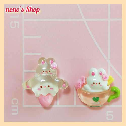 No.101 ハンドメイドパーツ デコパーツ カボション うさぎ アイス