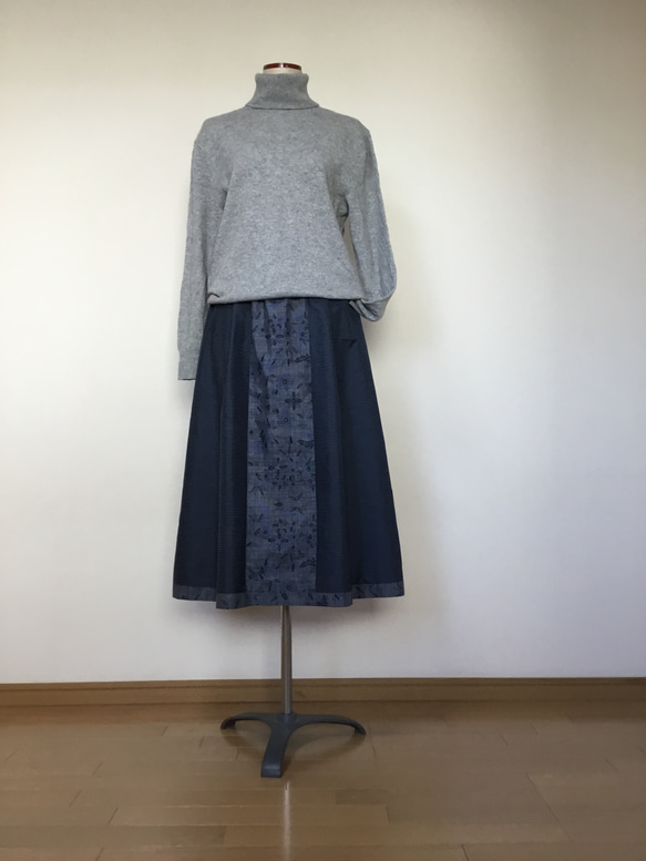 2種の大島紬のスカート      着物リメイク 4枚目の画像