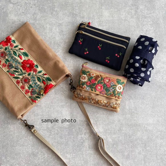 大人フラワー◆インド刺繍×帆布◆コンパクトポシェット/ショルダーバッグ〈2色よりお選び頂けます〉 11枚目の画像