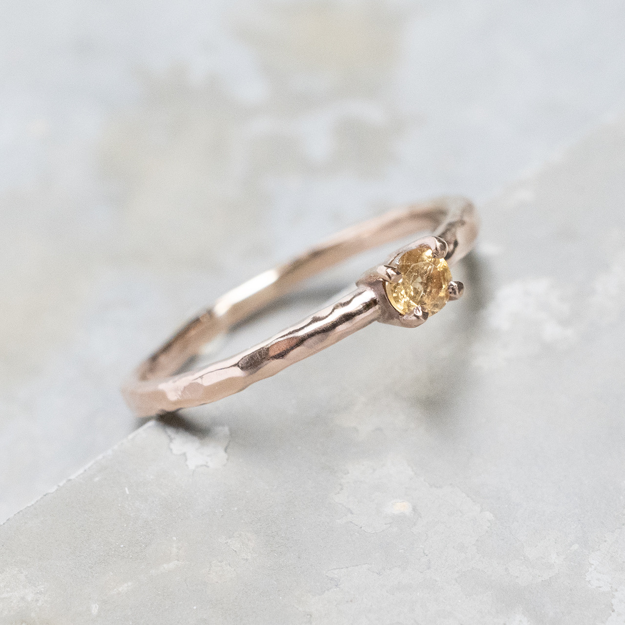 槌目 インペリアルトパーズ ラウンド3mm PGPピンクゴールドプレーンリング 1.5mm幅 ハンマー｜1023