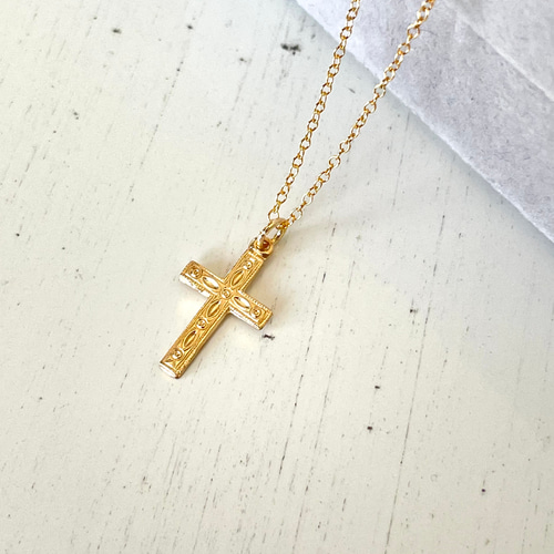 お得な2本セット14kgfネックレス クロス&ハート 重ね付け 2連