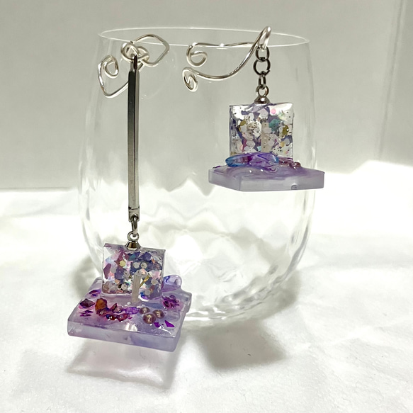 ルクシプオリの耳飾り 紫の樹 小さめ　※パーツ変更、金具色変更可、２個購入割引あり 5枚目の画像