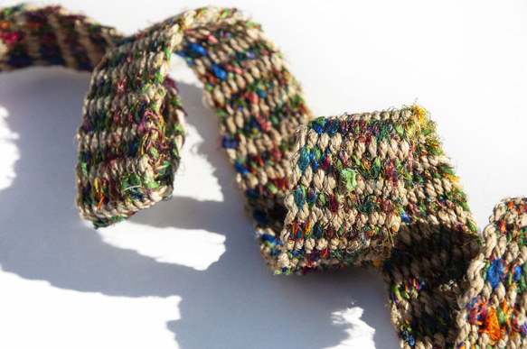 手織りのコットンとリネンのベルト、手織りのベルト - ブルーとグリーンのレインボースターストライプ、手撚りサリーシルク糸、クリス 8枚目の画像