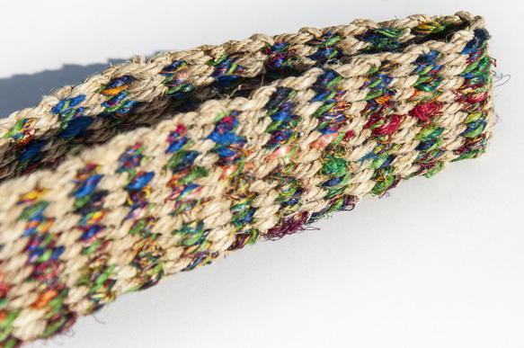 手織りのコットンとリネンのベルト、手織りのベルト - ブルーとグリーンのレインボースターストライプ、手撚りサリーシルク糸、クリス 10枚目の画像