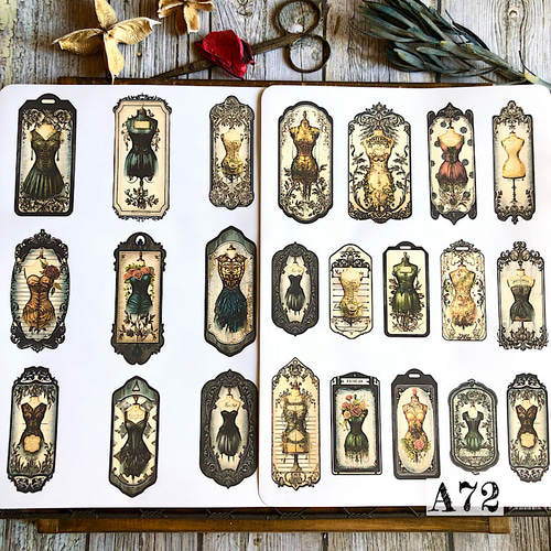 送料無料【A72コラージュ素材】シール ヴィンテージ ドレス