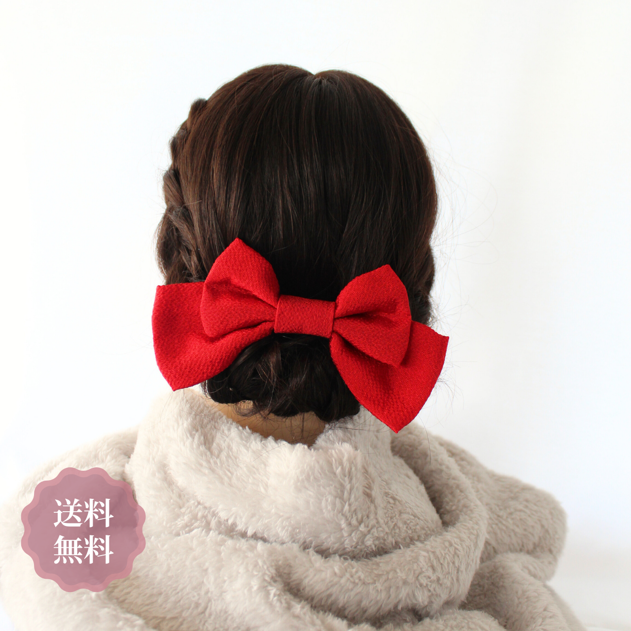 【FC2307-6】 髪飾り 成人式 和装 着物 卒業式 袴 浴衣 リボン 大ぶり 赤