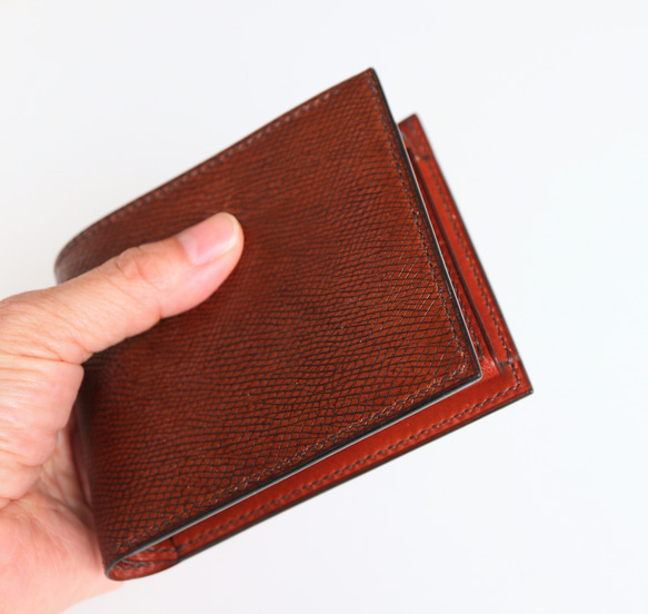 イタリアンレザーブッテーロ 二つ折り財布 メンズ 茶色　ブラウン　シボ　牛革　オリジナルレザー 6枚目の画像