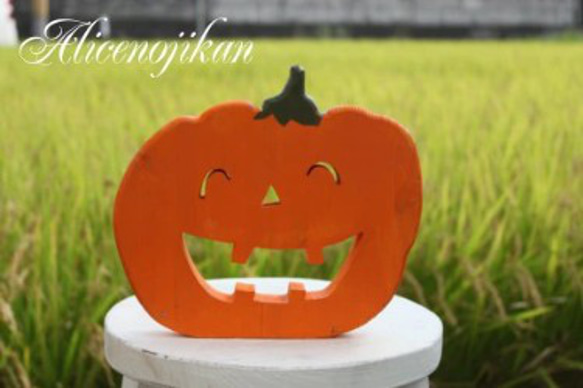 ハロウィン スマイルパンプキン(Halloween インテリア　木製オーナメント　ショップディスプレイ) 2枚目の画像