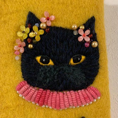 猫だらけのバッグ 羊毛フェルト生地のバッグ ハンドバッグ はな