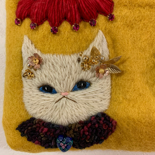 ナナ！お花畑となかよし猫 羊毛フェルト生地のバッグ ナナ様専用
