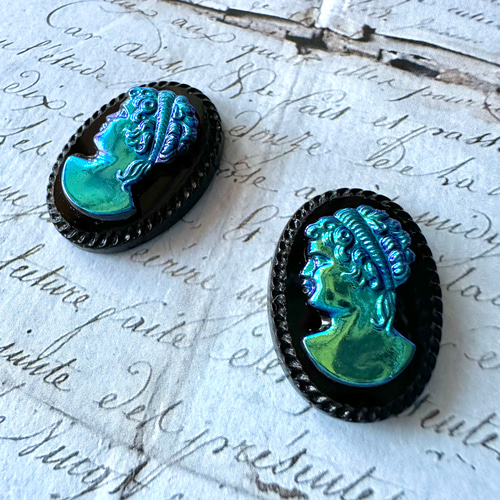 ファッションデザイナー 1970s 1個 ドイツ オーバル カメオ ヴィンテージガラス 25×18mm アクセサリー