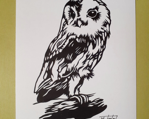 切り絵アート 止まり木のフクロウ 切り絵 makochin 通販 切り絵アート 止まり木のフクロウ 切り絵 makochin 通販