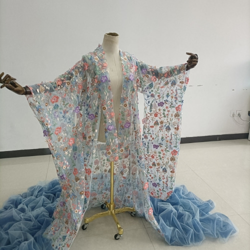 送料無料！ ブルー オーガンジー打掛 着物 オーバードレス レース羽織