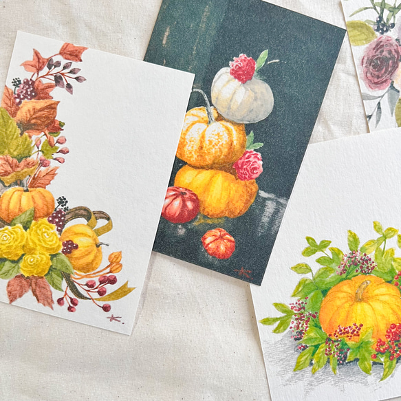 ポストカード　秋の水彩画４枚セット　季節を感じるフラワーデザイン 6枚目の画像