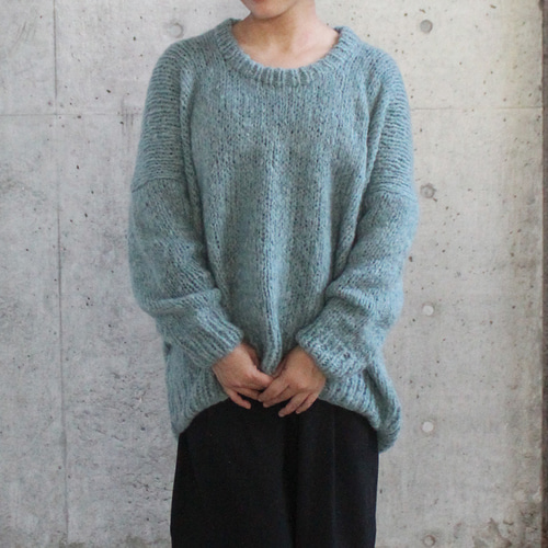 STONE  アイスブルー クルーネックセーター CHIC STYLE ニット セーター 畦編クルーネックニットプル