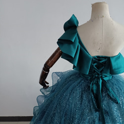 豪華！ブルー Aライン ワンショルダー カラードレス  柔らかく重ねたチュールスカート 花嫁/披露宴 11枚目の画像