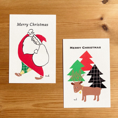 メリークリスマス！　切り抜いたポストカード　まとめ　折れ曲がり等あり クリスマス】【ポストカード】お洒落なサンタとトナカイの