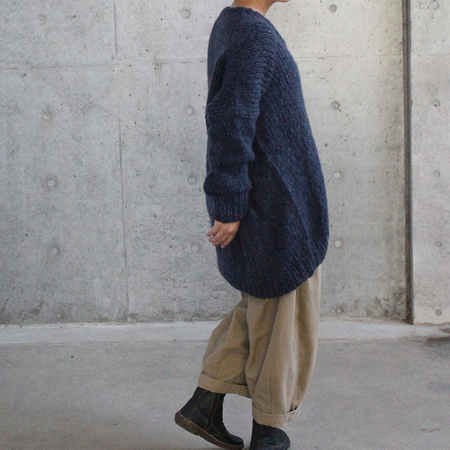 ◉限定色◉ 手編みモヘアラウンドネックセーター ダークネイビー