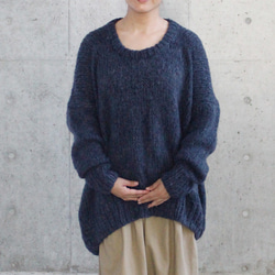 ◉限定色◉ 手編みモヘアラウンドネックセーター ダークネイビー